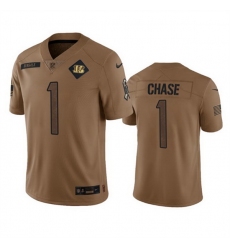 Men Cincinnati Bengals 1 Ja 27Marr Chase 2023 Brown Salute To Service Limited Stitched Jersey
