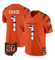 Men Cincinnati Bengals 1 Ja Marr Chase Orange F U S E  Special Vapor Untouchable Limited Stitched Football Jersey