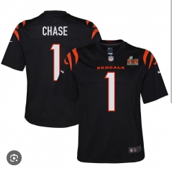 Men Cincinnati Bengals 1 Ja'Marr Chase Black 2023 F U S E Stitched With Super Bowl Patch Football Jersey