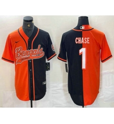 Men Cincinnati Bengals 1 JaMarr Chase Orange Black Two Tone Cool Base Stitched Baseball Jersey