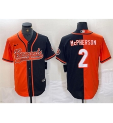 Men Cincinnati Bengals 2 Evan McPherson Black Orange Split With Patch Cool Base Stitched Baseball Jersey