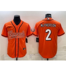Men Cincinnati Bengals 2 Evan McPherson Orange With Patch Cool Base Stitched Baseball Jersey