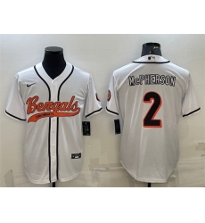 Men Cincinnati Bengals 2 Evan McPherson White With Patch Cool Base Stitched Baseball Jersey