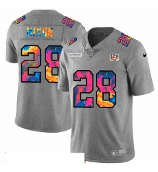 Men Cincinnati Bengals 28 Joe Mixon Men Nike Multi Color 2020 NFL Crucial Catch NFL Jersey Greyheather
