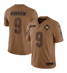Men Cincinnati Bengals 9 Joe Burrow 2023 Brown Salute To Service Limited Stitched Jersey