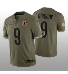 Men Cincinnati Bengals 9 Joe Burrow Olive 2022 Salute To Service Limited Stitched Jersey