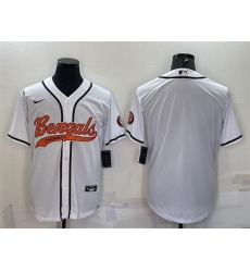 Men Cincinnati Bengals Blank White With Patch Cool Base Stitched Baseball Jersey