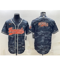 Men Cincinnati Bengals Grey Camo Team Big Logo With Patch Cool Base Stitched Baseball Jersey