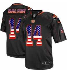 Mens Nike Cincinnati Bengals 14 Andy Dalton Elite Black USA Flag Fashion NFL Jersey