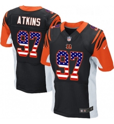 Mens Nike Cincinnati Bengals 97 Geno Atkins Elite Black Home USA Flag Fashion NFL Jersey