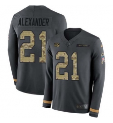 Nike Bengals 21 Mackensie Alexander Anthracite Salute to Service Men Stitched NFL Limited Therma Long Sleeve Jersey
