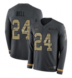 Nike Bengals 24 Vonn Bell Anthracite Salute to Service Men Stitched NFL Limited Therma Long Sleeve Jersey
