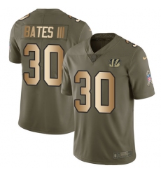 Nike Bengals #30 Jessie Bates III Olive Gold Mens Stitched NFL Limited 2017 Salute To Service Jersey