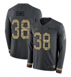 Nike Bengals 38 LeShaun Sims Anthracite Salute to Service Men Stitched NFL Limited Therma Long Sleeve Jersey