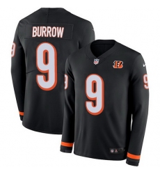 Nike Bengals 9 Joe Burrow Black Team Color Men Stitched NFL Limited Therma Long Sleeve Jersey