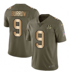 Nike Bengals 9 Joe Burrow Olive Gold Men Stitched NFL Limited 2017 Salute To Service Jersey