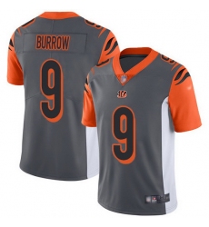 Nike Bengals 9 Joe Burrow Silver Men Stitched NFL Limited Inverted Legend Jersey