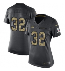 Nike Bengals #32 Jeremy Hill Black Womens Stitched NFL Limited 2016 Salute to Service Jersey