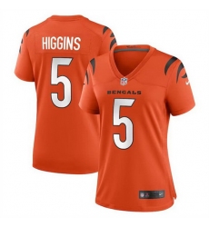 Women Cincinnati Bengals 5 Tee Higgins Orange Stitched Game Jersey