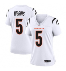 Women Cincinnati Bengals 5 Tee Higgins White Stitched Game Jersey