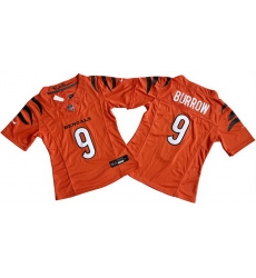 Women Cincinnati Bengals 9 Joe Burrow Orange F U S E  Stitched Vapor Football Jersey 