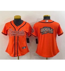 Women Cincinnati Bengals Orange Team Big Logo With Patch Cool Base Stitched Baseball Jersey