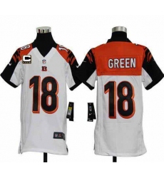 Nike Bengals #18 A J  Green White With C Patch Youth Stitched NFL Elite Jersey