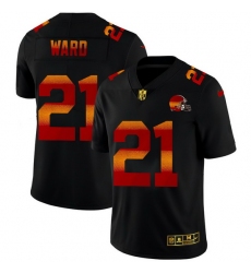 Cleveland Browns 21 Denzel Ward Men Black Nike Red Orange Stripe Vapor Limited NFL Jersey