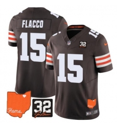 Men Cleveland Browns 15 Joe Flacco Brown 2025 F U S E  With Jim Brown Memorial  26 Home Patch Vapor Limited Stitched Football Jersey