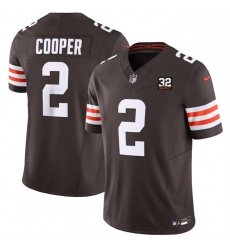 Men Cleveland Browns 2 Amari Cooper Brown 2023 F U S E  With Jim Brown Memorial Patch Vapor Untouchable Limited Stitched Jersey