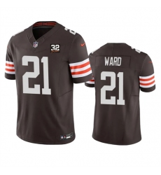 Men Cleveland Browns 21 Denzel Ward Brown 2023 F U S E  With Jim Brown Memorial Patch Vapor Untouchable Limited Stitched Jersey