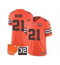Men Cleveland Browns 21 Denzel Ward Orange 2023 F U S E  With Jim Brown Memorial Patch Vapor Untouchable Limited Stitched Jersey