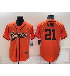 Men Cleveland Browns 21 Denzel Ward Orange Cool Base Stitched Baseball Jersey