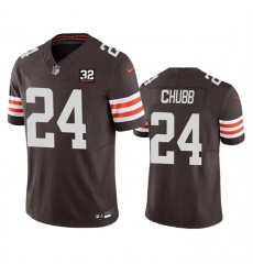 Men Cleveland Browns 24 Nick Chubb Brown 2023 F U S E  With Jim Brown Memorial Patch Vapor Untouchable Limited Stitched Jersey