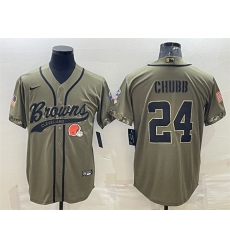 Men Cleveland Browns 24 Nick Chubb Olive 2022 Salute To Service Cool Base Stitched Baseball Jersey