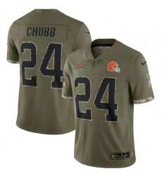 Men Cleveland Browns 24 Nick Chubb Olive 2022 Salute To Service Limited Stitched Jersey