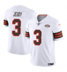 Men Cleveland Browns 3 Jerry Jeudy White 1946 Collection Vapor Limited Stitched Football Jersey