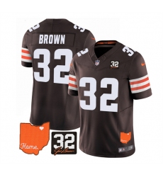 Men Cleveland Browns 32 Jim Brown Brown 2023 F U S E  With Jim Brown Memorial Patch Vapor Untouchable Limited Stitched Jersey