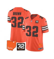 Men Cleveland Browns 32 Jim Brown Orange 2023 F U S E  With Jim Brown Memorial Patch Vapor Untouchable Limited Stitched Jersey