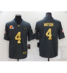 Men Cleveland Browns 4 Deshaun Watson Grey Gold Salute To Service Limited Stitched Jersey
