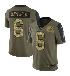 Men Cleveland Browns 6 Baker Mayfield 2021 Salute To Service Olive Camo Limited Stitched Jersey