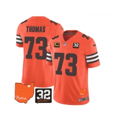 Men Cleveland Browns 73 Joe Thomas Orange 2023 F U S E  With Jim Brown Memorial Patch And 4 Star C Patch Vapor Untouchable Limited Stitched Jersey