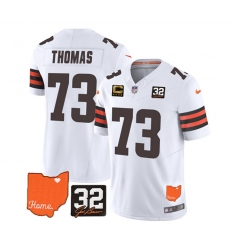 Men Cleveland Browns 73 Joe Thomas White 2023 F U S E  With Jim Brown Memorial Patch And 4 Star C Patch Vapor Untouchable Limited Stitched Jersey