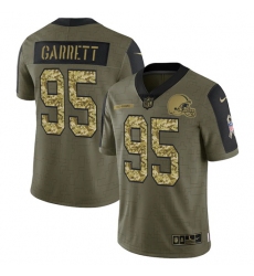 Men Cleveland Browns 95 Myles Garrett 2021 Salute To Service Olive Camo Limited Stitched Jersey