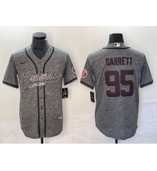 Men Cleveland Browns 95 Myles Garrett Grey With Patch Cool Base Stitched Baseball Jersey