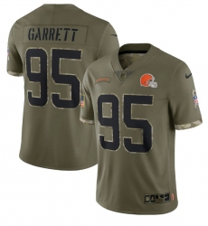 Men Cleveland Browns 95 Myles Garrett Olive 2022 Salute To Service Limited Stitched Jersey
