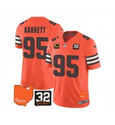 Men Cleveland Browns 95 Myles Garrett Orange 2023 F U S E  With Jim Brown Memorial Patch And 4 Star C Patch Vapor Untouchable Limited Stitched Jersey