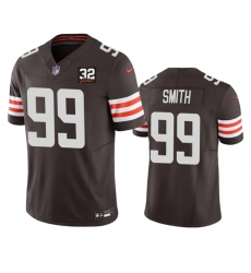 Men Cleveland Browns 99 Za 27Darius Smith Brown 2023 F U S E  With Jim Brown Memorial Patch Vapor Untouchable Limited Stitched Jersey