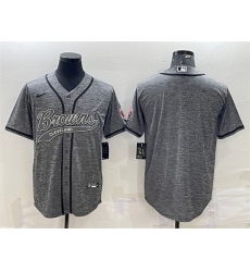 Men Cleveland Browns Blank Grey With Patch Cool Base Stitched Baseball Jersey