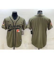 Men Cleveland Browns Blank Olive 2022 Salute To Service Cool Base Stitched Baseball Jersey